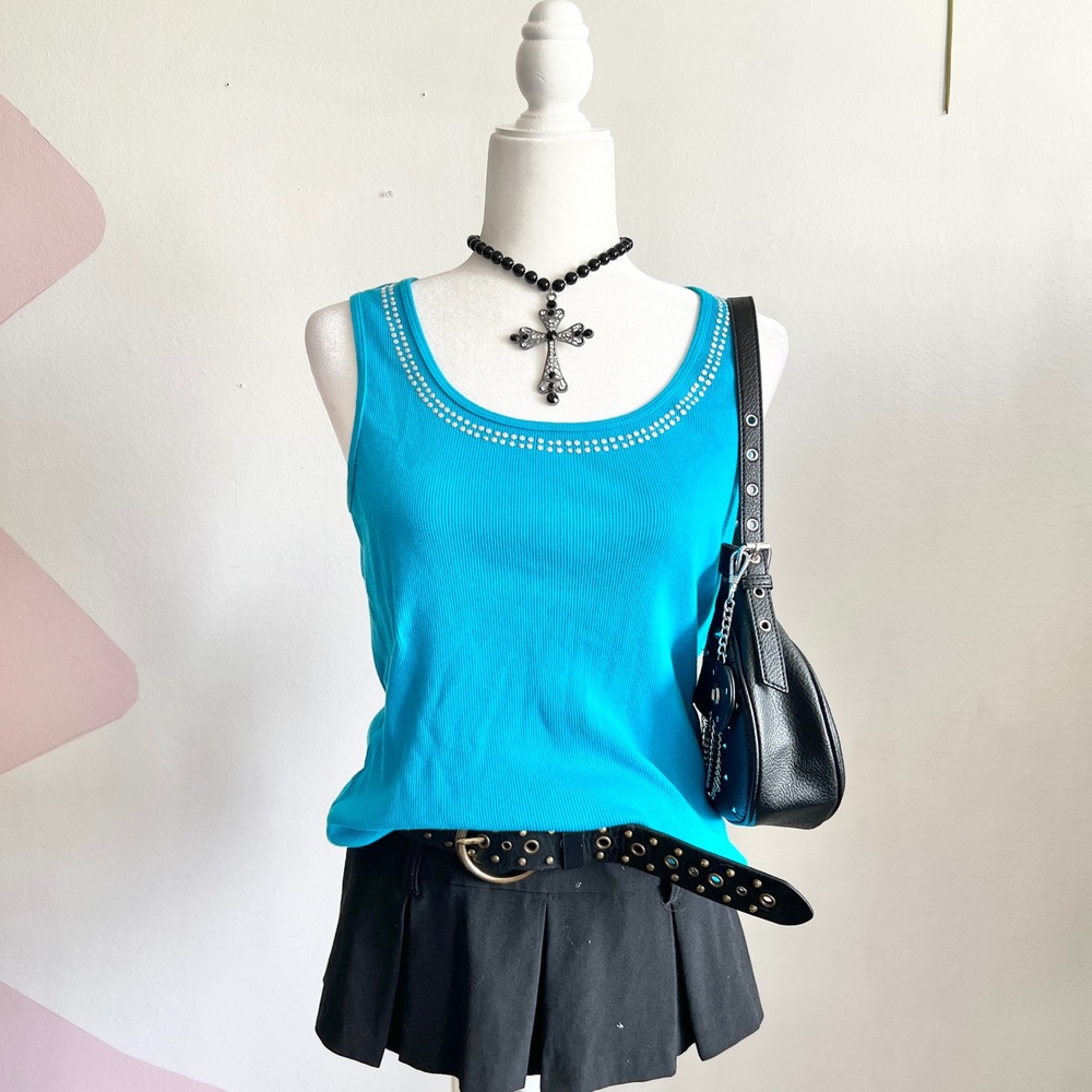 Y2K Rhinestone‎ Tank Top, Vintage, Cyber Y2K, 2000s, Festival, Medium